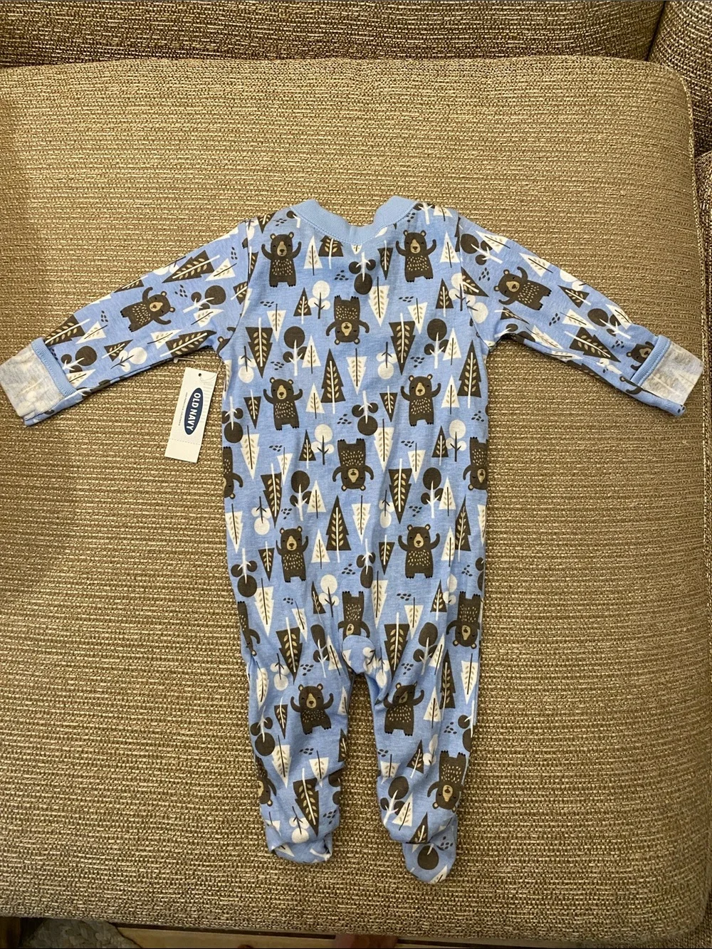 🩵 NWT Old Navy Blue Bear Print Baby One-Piece Footed Pajamas 0-3 months